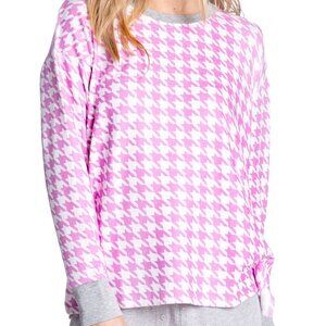 NWT PJ Salvage Houndstooth Long Sleeve Pullover Sz M Purple/Ivory $62
